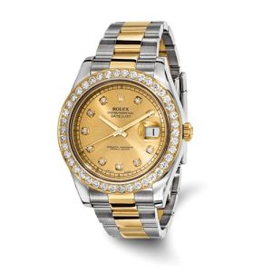 Mens Rolex Datejust II Stainless Steel 18K Yellow Gold Diamond Watch (Independently Certified Pre-Owned)