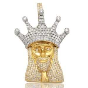 Diamond King Jesus Piece Pendant 10K Yellow & White Gold