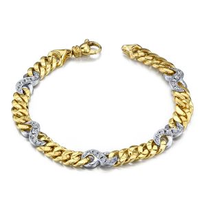 Mens Cuban Link Diamond Bracelet 14k Two Tone Gold 1 Carat