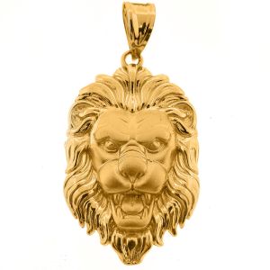 Mens Lion Head Face Medium Pendant 14K Yellow Gold