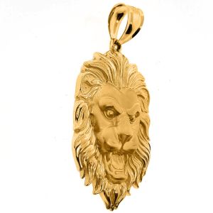 Mens Lion Head Face Large Pendant 14K Yellow Gold