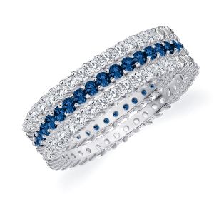 Blue Sapphire & Diamond Stackable Eternity Band 14K White Gold